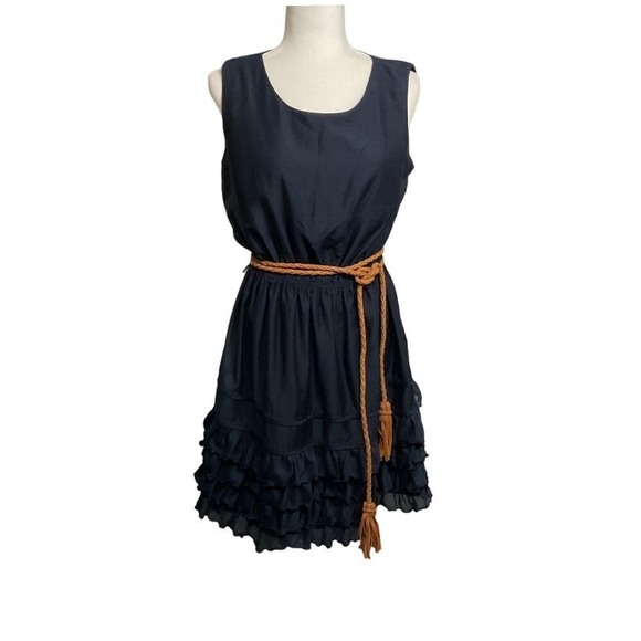 Miss Sixty Navy Sleeveless Ruffled Dress Boho Chic Size 8 - Picture 1 of 6